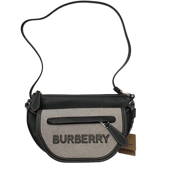 Burberry Mini Double Olympia Logo Appliqué Canvas & Black Leather Bag Dust Bag - Picture 9 of 16